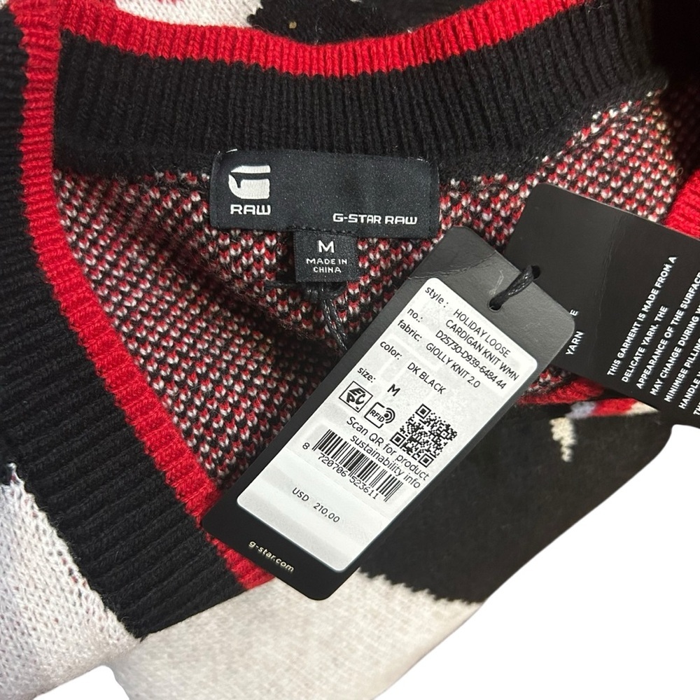 G-Star Holiday Loose Knitted Cardigan Sz M Wool Blend Star Graphic Sweater - Picture 8 of 13